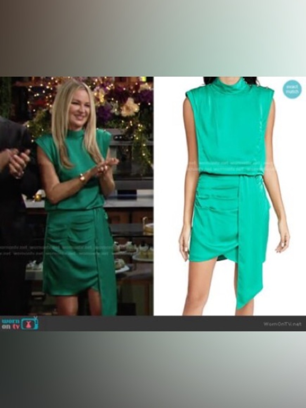 Ramy Brook Sleeveless Green Mock-Neck Draped Mini Dress